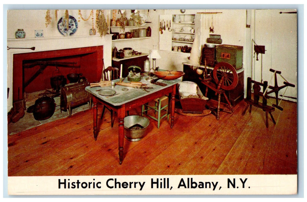 1977 Historic Cherry Hill Basement Kitchen Spinning Wheel Albany NY Postcard