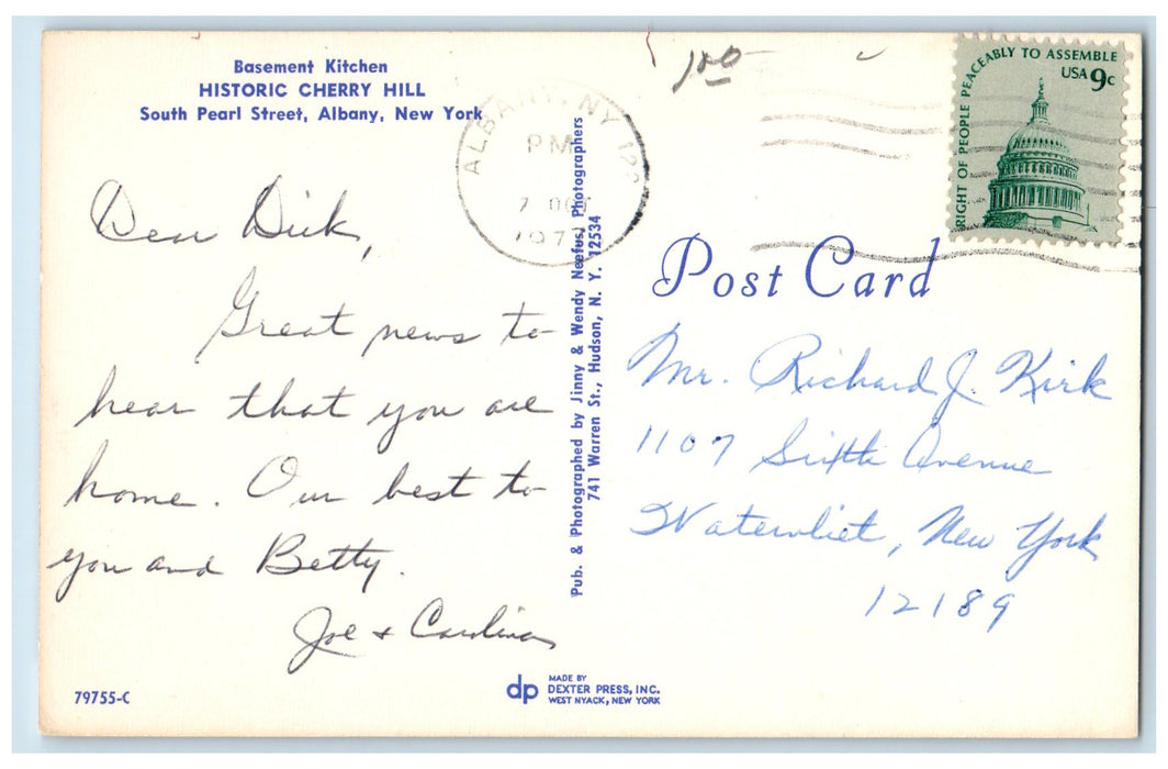 1977 Historic Cherry Hill Basement Kitchen Spinning Wheel Albany NY Postcard