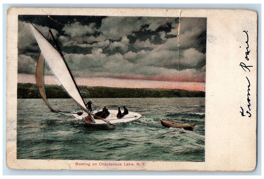 1911 Boating On Chautauqua Lake New York NY Posted Vintage Man On Boat Postcard