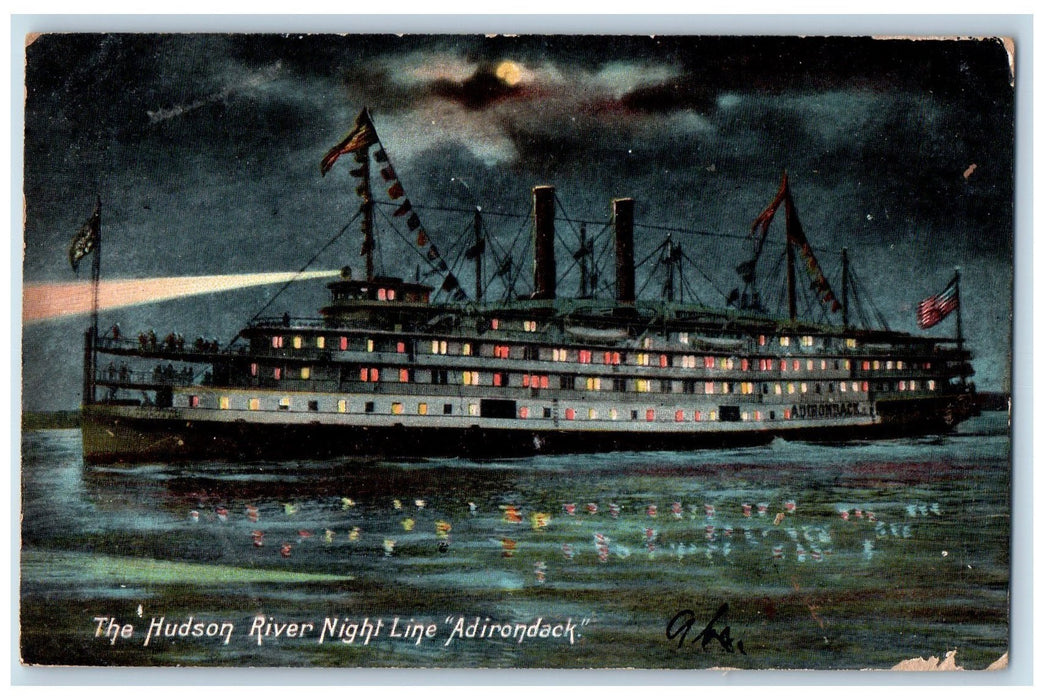1907 The Hudson River Night Line Adirondack New York NY Posted Vintage Postcard