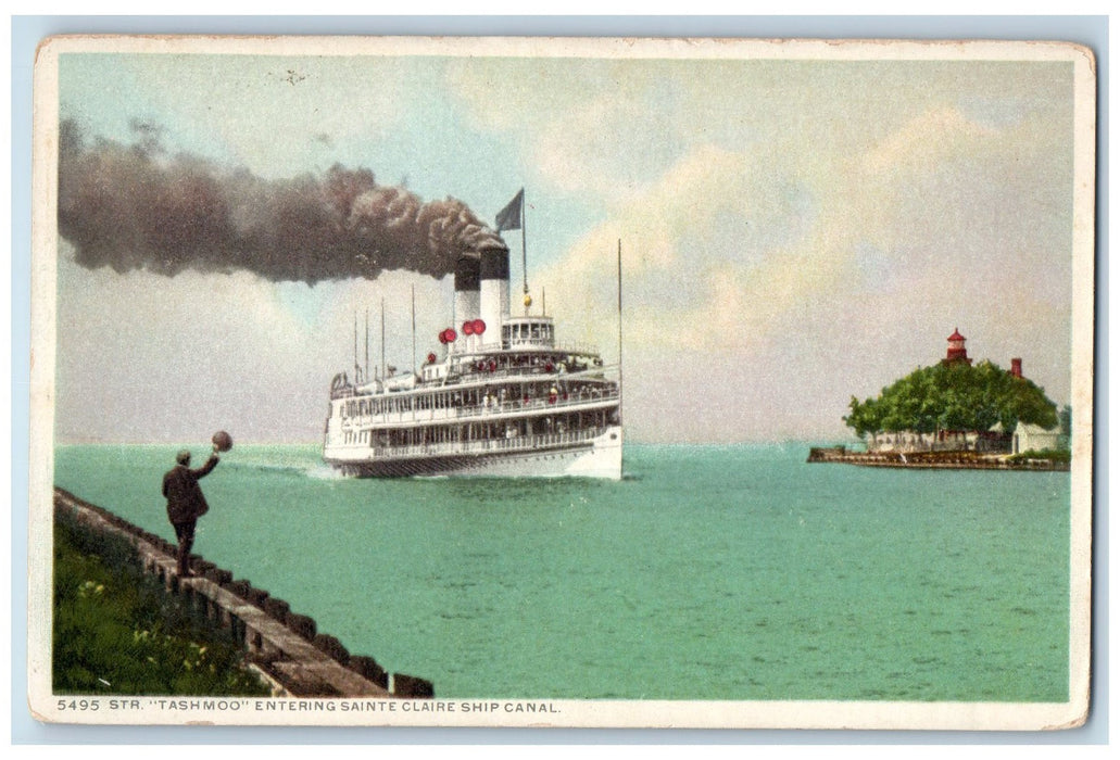 c1920's Str Tashmoo Entering Sainte Claire Ship Canal Michigan Unposted Postcard