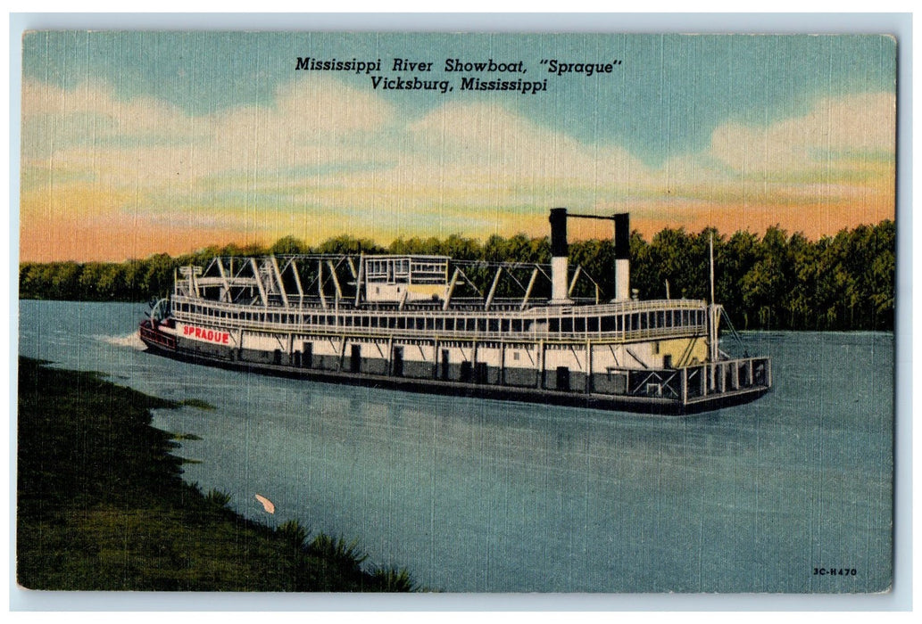 c1940's Mississippi River Showboat Sprague Vicksburg Mississippi MS Postcard