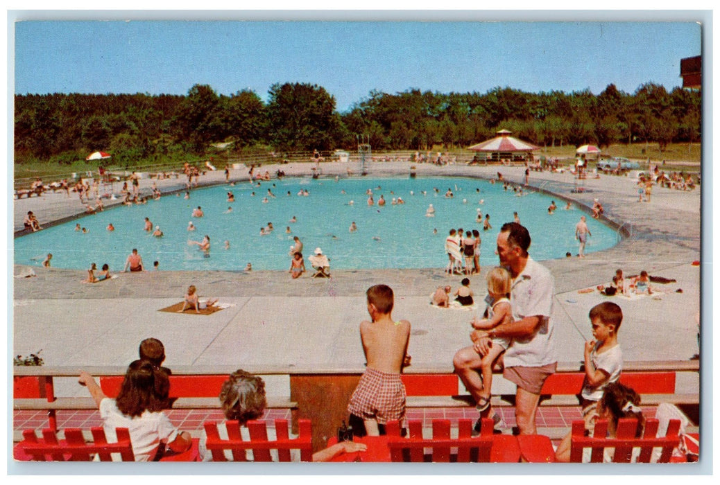 c1950 Swimming Pool Thatcher State Park Family Tourist Shed Albany NY Postcard