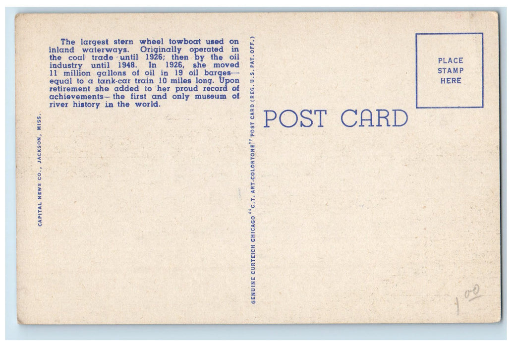 c1940's Mississippi River Showboat Sprague Vicksburg Mississippi MS Postcard