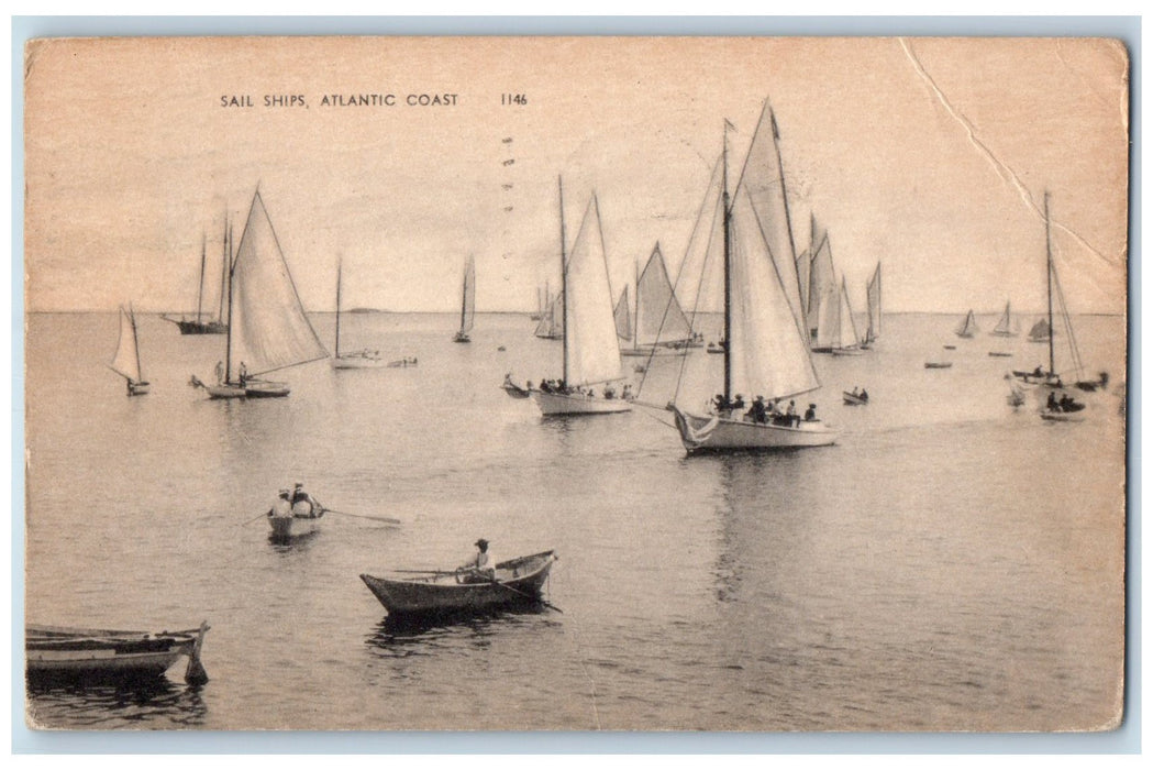 1941 Sail Ships Atlantic Coast Longquit Maine ME Posted Vintage Ships Postcard