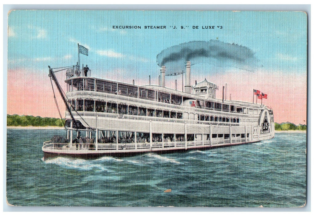 c1940's Excursion Steamer JS De Luxe Travel Entire Mississippi Unposted Postcard