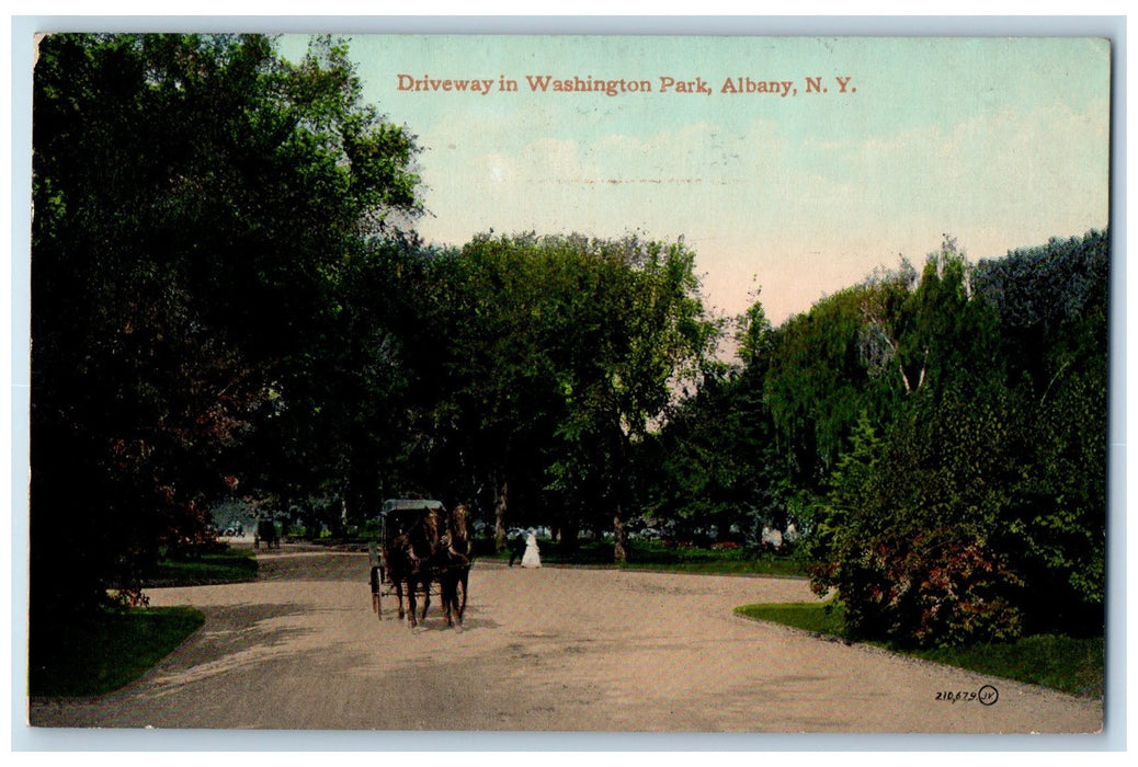1912 Driveway In Washington Park Horse Carriage Dirt Road Albany NY Postcard
