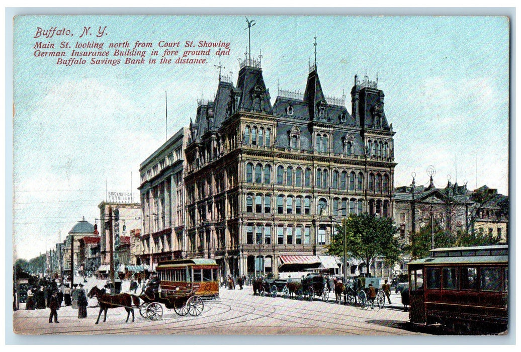 1907 Main Street Court St. Showing German Insurance Building Buffalo NY Postcard