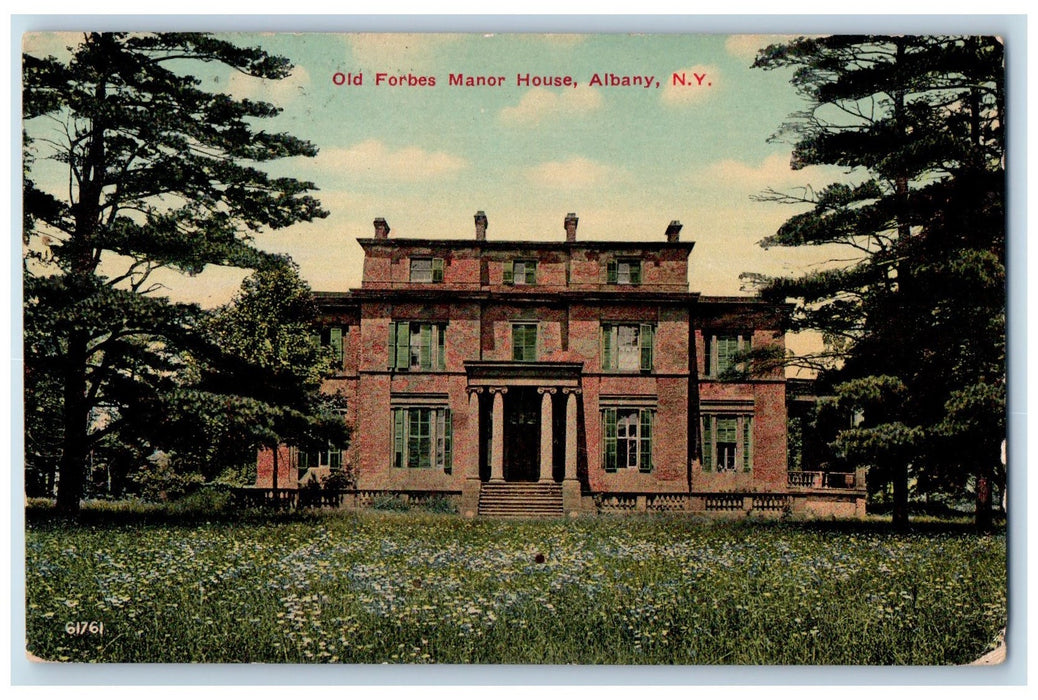 1914 Old Forbes Manor House Building Front View Ground Flower Albany NY Postcard