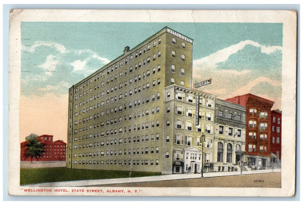 1920 Wellington Hotel State Street Restaurant Entrance View Albany NY Postcard