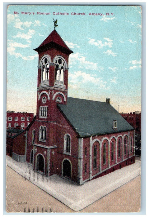 1913 St. Mary's Roman Catholic Church Building Front View Albany NY Postcard