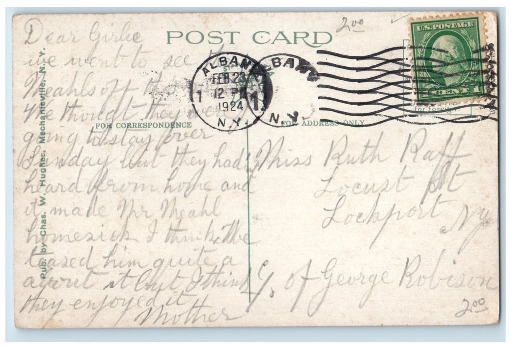 1924 Madison Avenue Residence Section Sidewalk Lined Trees Albany NY Postcard