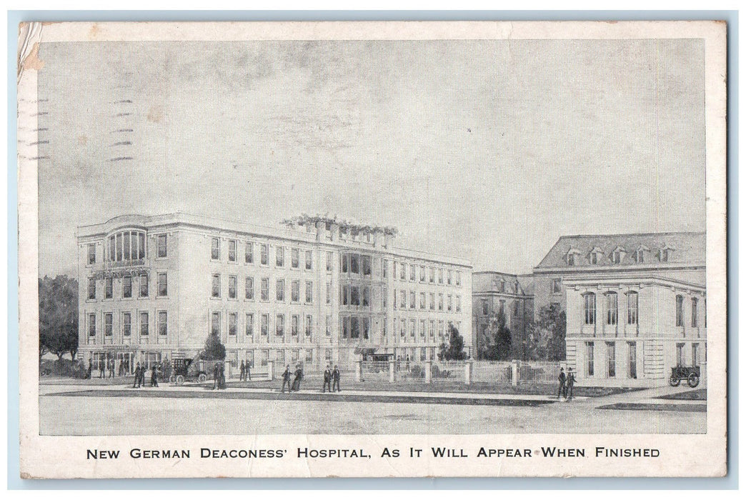 1913 Green German Deaconess Hospital Scene Buffalo New York NY Posted Postcard