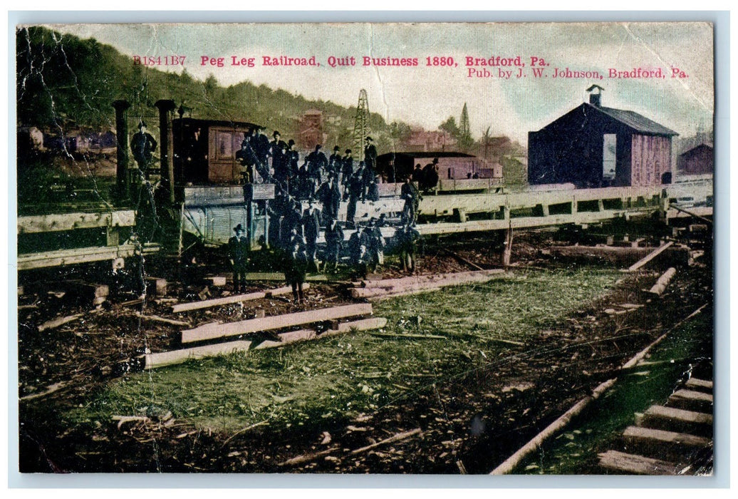 c1910's Peg Leg Railroad Quit Business 1880 Bradford Pennsylvania PA Postcard