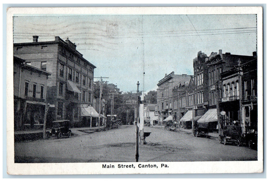 1924 Main Street Shops Scene Canton Pennsylvania PA Posted Vintage Postcard