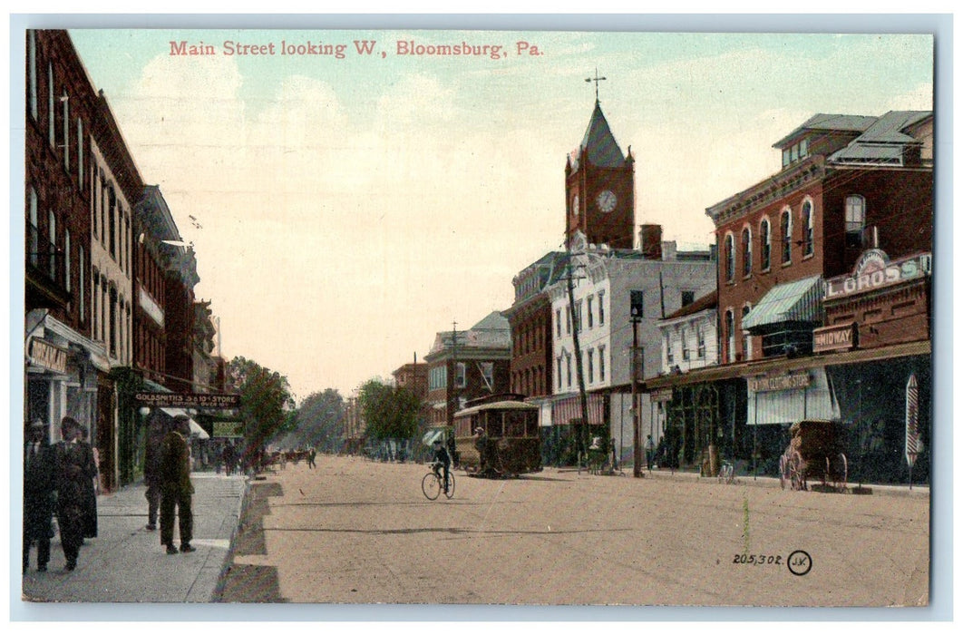 1915 Main Street Looking West Bloomsburg Pennsylvania PA Posted Vintage Postcard