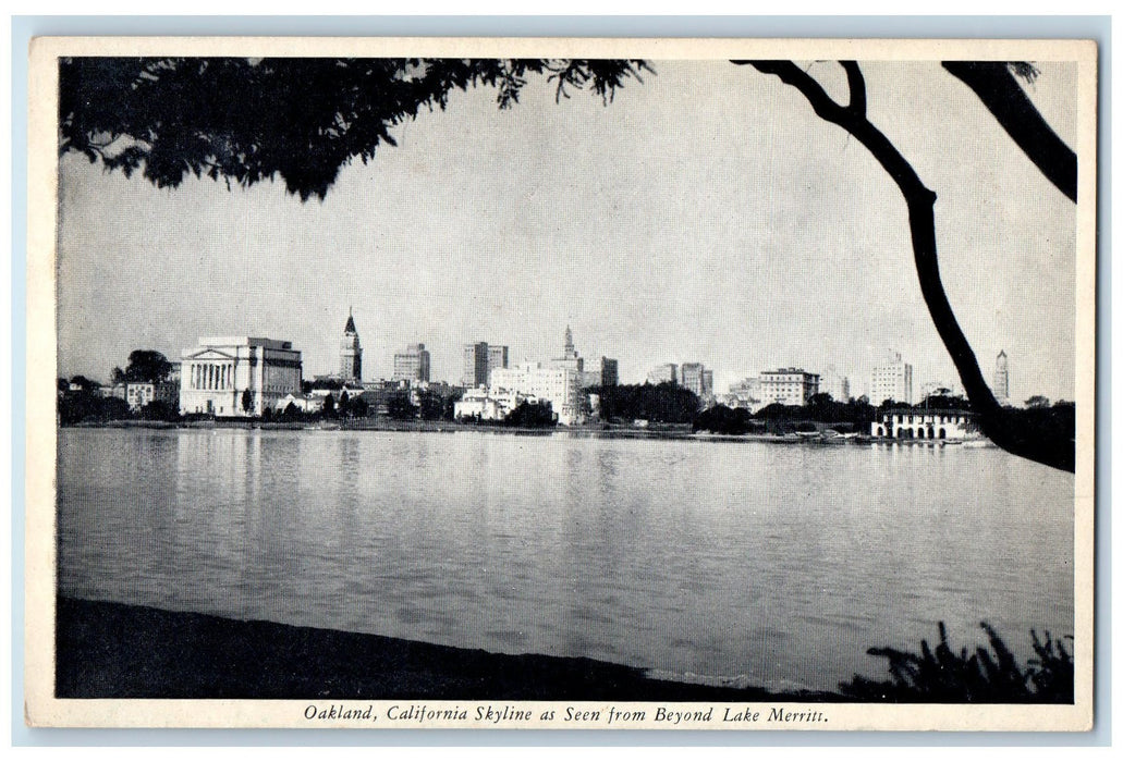 c1940's Oakland California Skyline From Beyond Lake Merritt CA Unposted Postcard