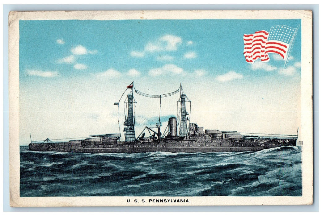1918 World War 1 Soldier Mail War Ship Flag Tank USS Pennsylvania Postcard