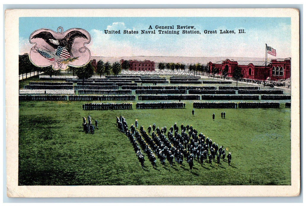 c1950 General Review United States Naval Training Troops Great Lakes IL Postcard