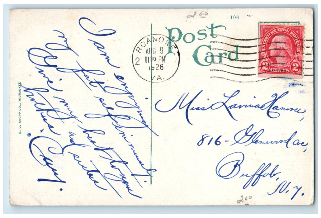 1926 Federal Building Post Office Flag Classic Car People Roanoke VA  Postcard