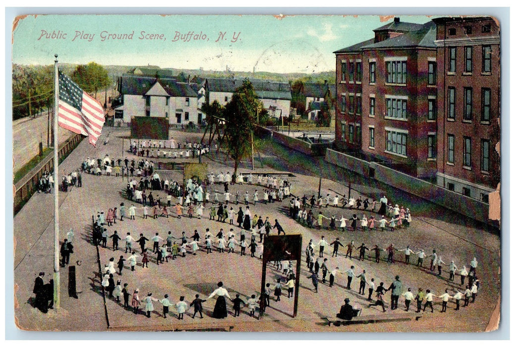 1912 Public Play Ground Scene Children Playing Buffalo New York Posted Postcard