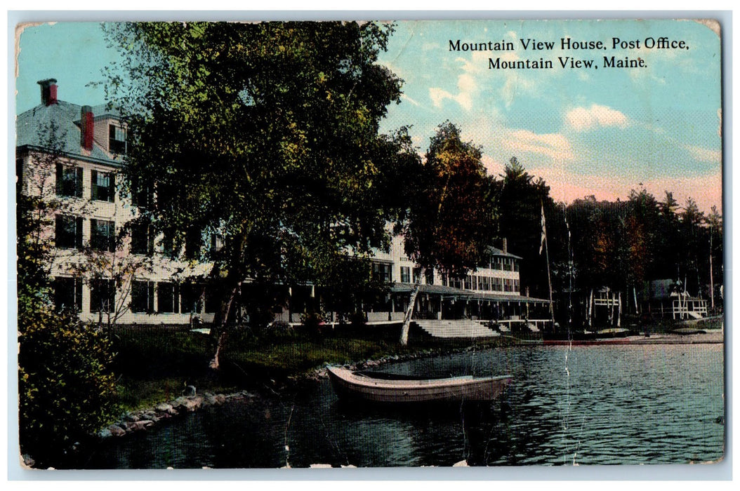 1921 Mountain View House Post Office Dock Boat Seaside Stairs Maine ME Postcard