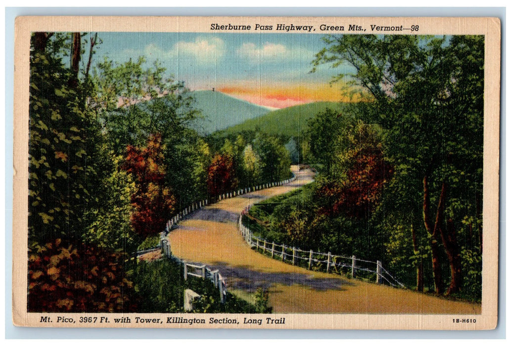 1948 Sherburne Pass Highway Green Mountains Vermont VT Posted Vintage Postcard