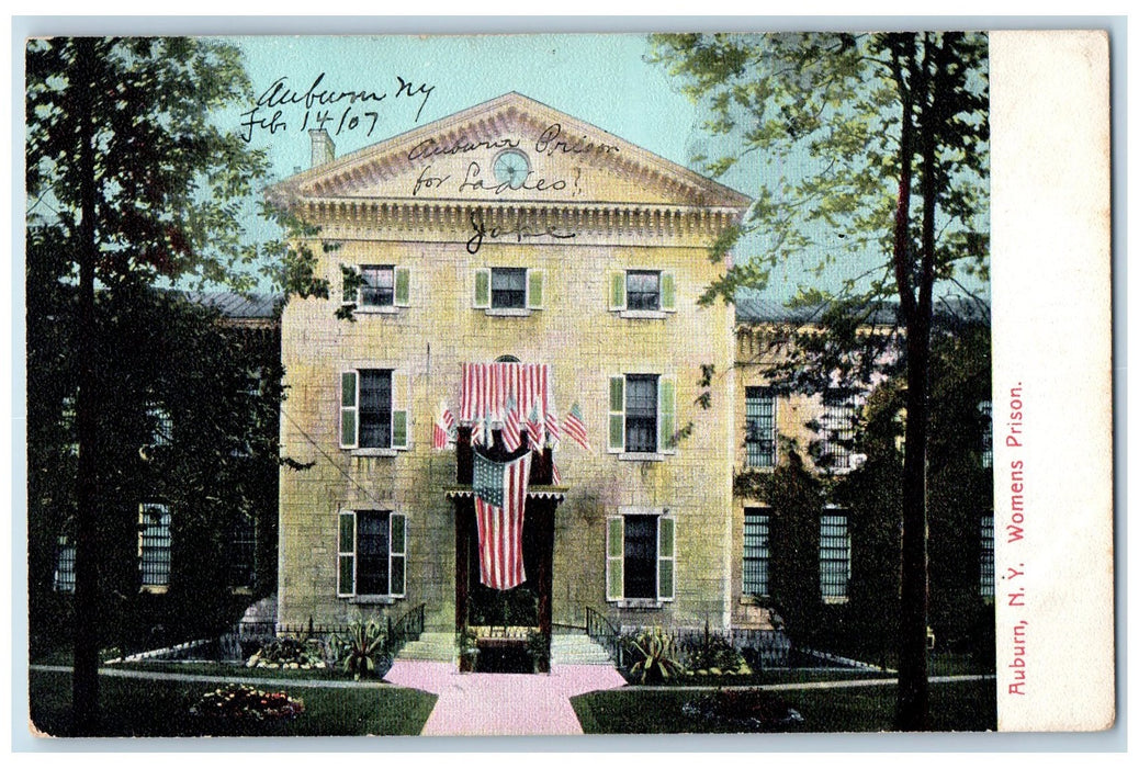 c1905 Womens Prison Entrance Building American Flag Auburn New York NY Postcard