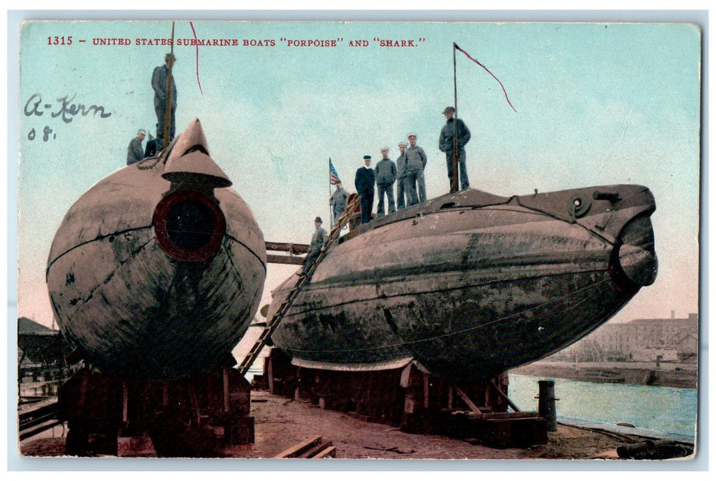 1908 United States Submarine Boats Porpoise And Shark Buffalo New York Postcard
