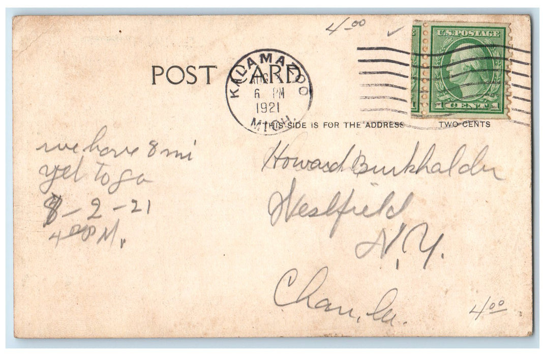 1921 Main Street View Classic Cars Establishment Dirt Road Kalamazoo MI Postcard