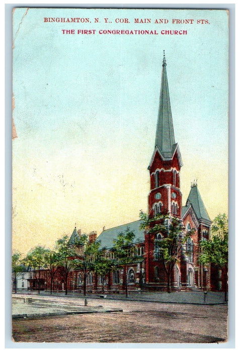 1912 First Congregational Church View Dirt Road Binghamton New York NY Postcard