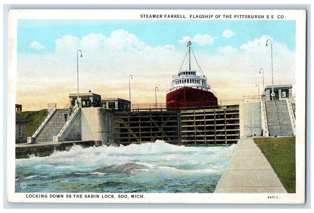 c1920's  Steamer Farrell Looking Down In The Cabin Lock Soo MI Unposted Postcard