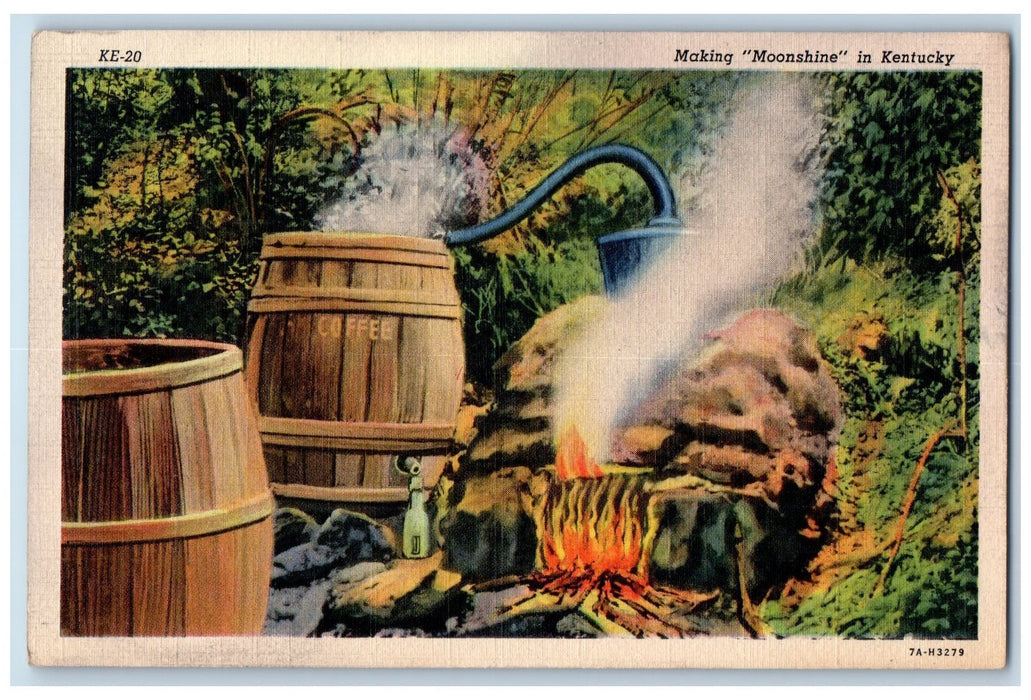 c1950 Mountaineers Back In Hills Moonshine Distilleries Mountain Dew Postcard