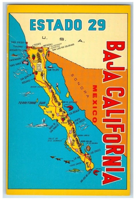 c1950 Baja California 29th Republic Of Mexico Cities Tourist Attraction Postcard