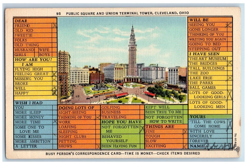 c1950's Correspondence Card Public Square Terminal Tower Cleveland OH Postcard