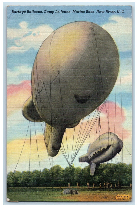 1943 Barrage Balloons Camp Le Jeune Marine Base New River Airship NC Postcard