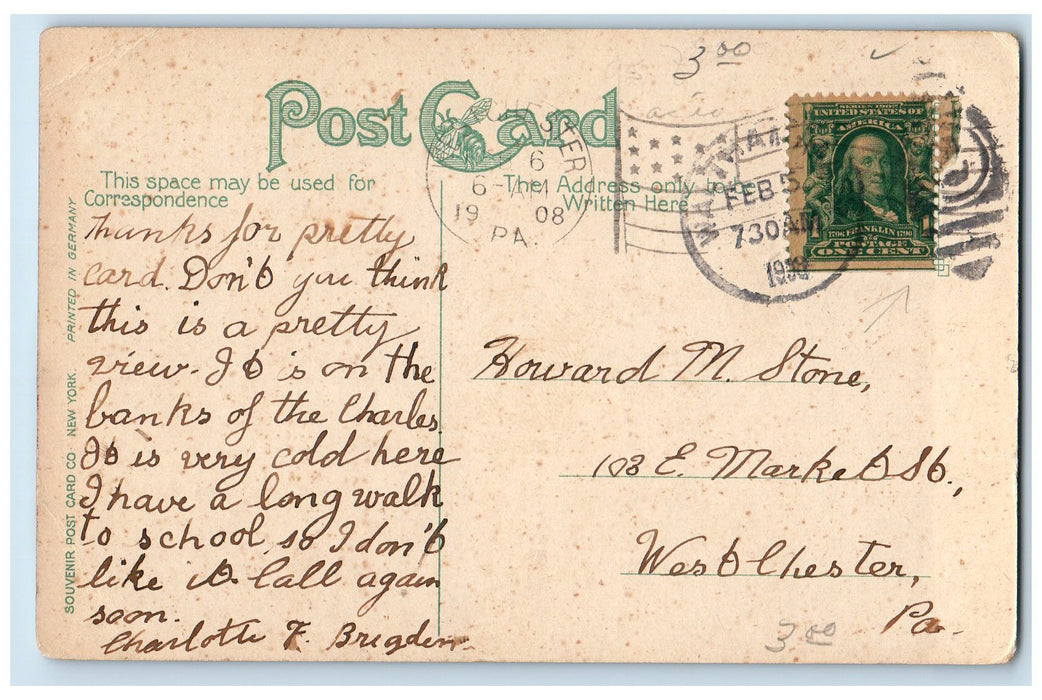 1908 Waltham Pumping Station Smokestacks Lake Waltham Massachusetts MA  Postcard