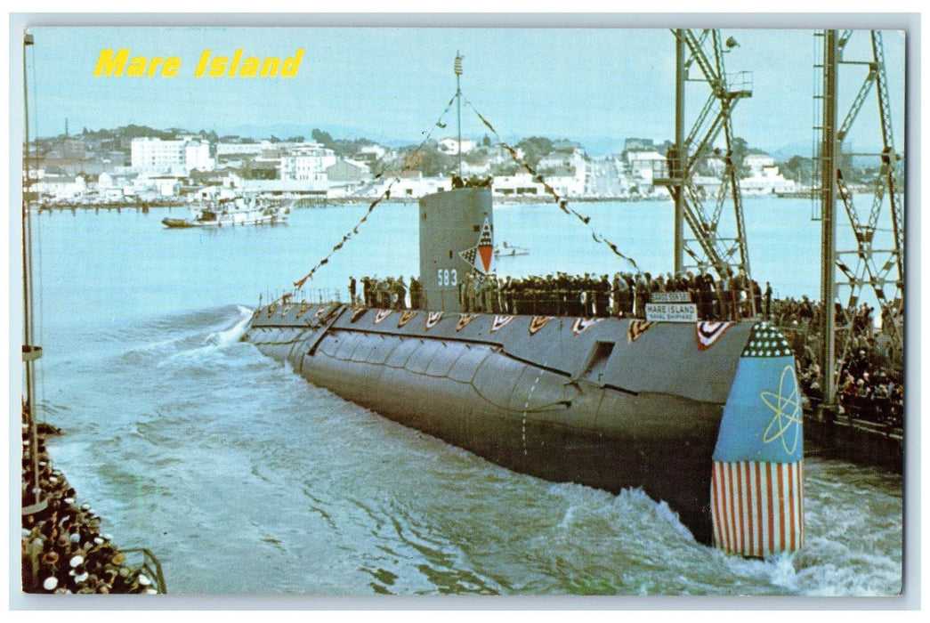 c1950's The Sargo Takes To The Water Launched Navy Ship Yard Vallejo CA Postcard