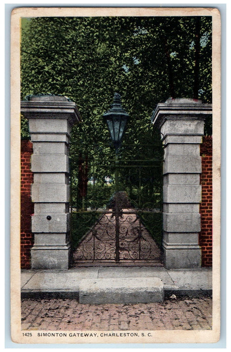 1922 Simonton Gateway Scene Charleston South Carolina SC Posted Vintage Postcard