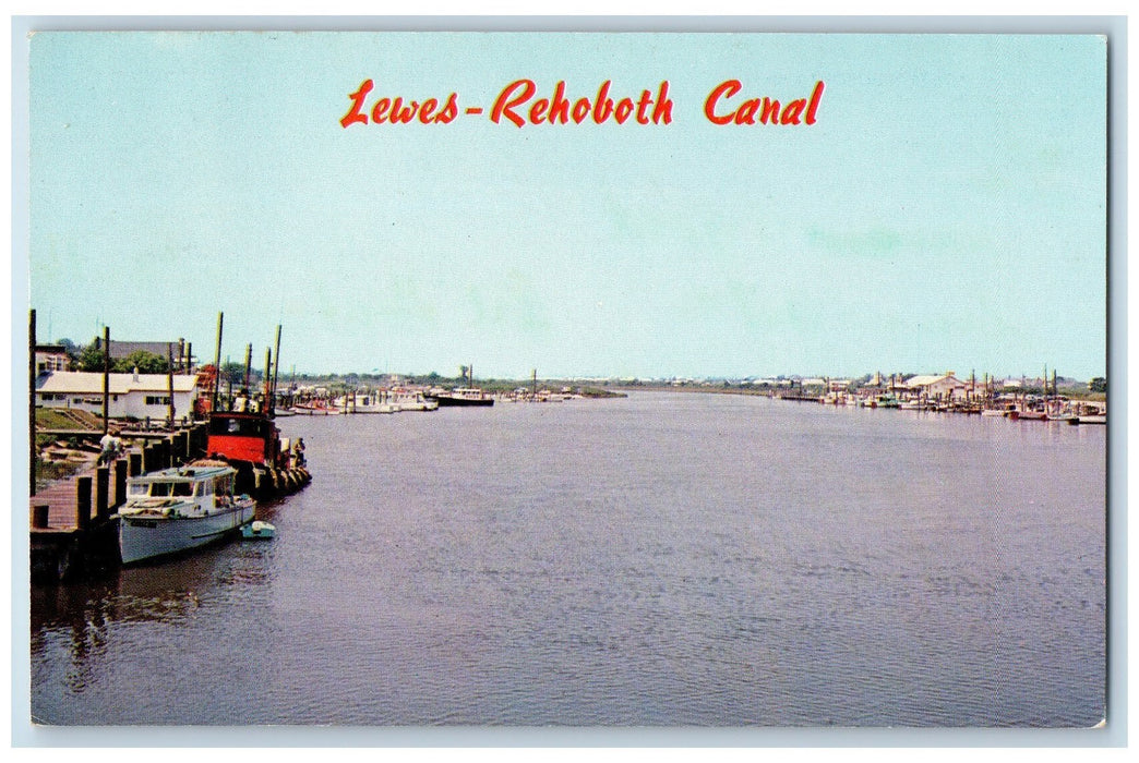 1966 Lewes Rehoboth Canal Scene Lewes Delaware DE Posted Vintage Boats Postcard
