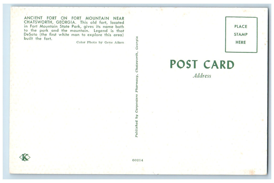 c1960's Ancient Fort On Fort Mountain Near Chatsworth Georgia Unposted Postcard