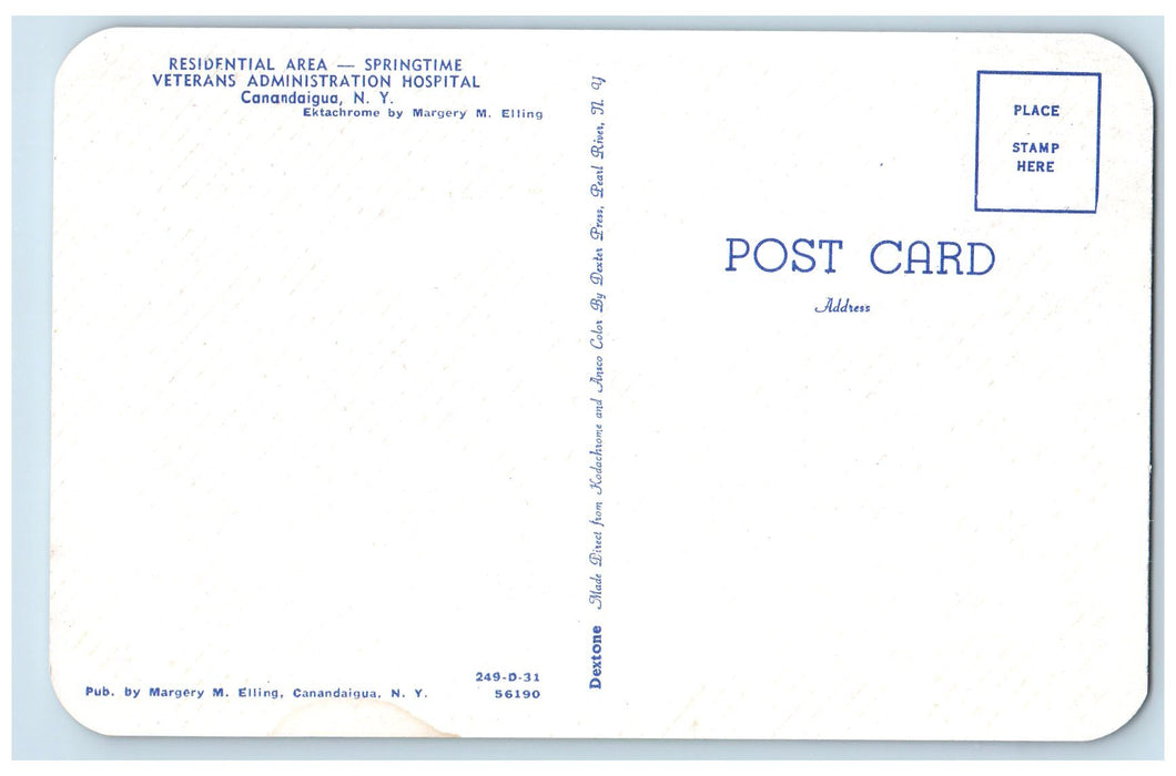 c1960s Springtime Veterans Administration Hospital Canandaigua New York Postcard