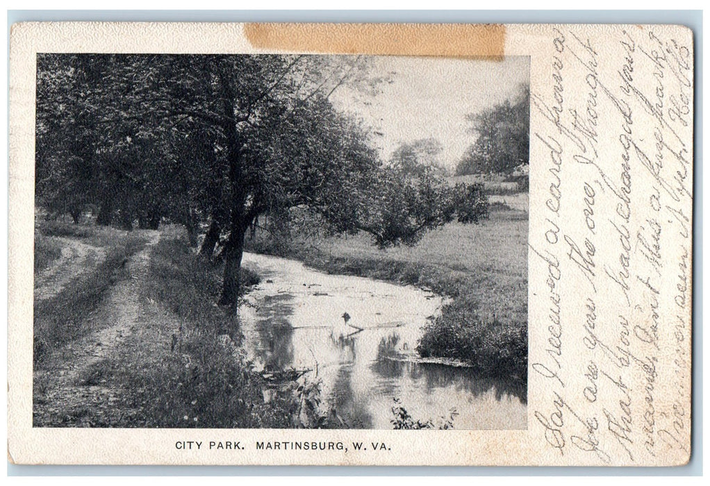 1907 City Park Canal Scene Martinsburg West Virginia VA Posted Antique Postcard