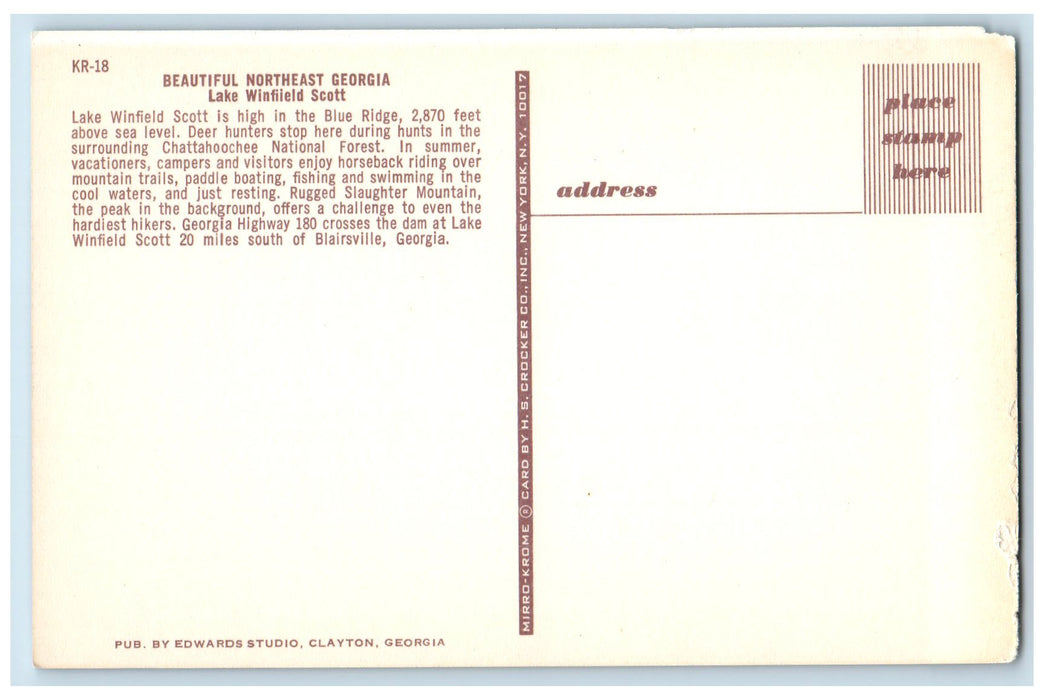 c1960's Beautiful Northeast Georgia Lake Winfield Scott Blairsville GA Postcard