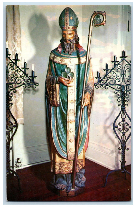 Postcard c1960s St. Patrick's Carved Wood Statue From Rome St. Augustine Florida
