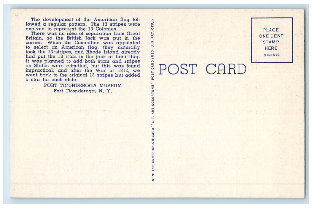 c1950's Development Of The American Flag Museum Fort Ticonderoga NY Postcard
