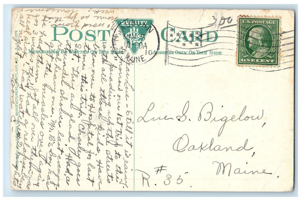 1910 View Up The River From G.J. Bridge By Moonlight Lewiston Maine ME Postcard