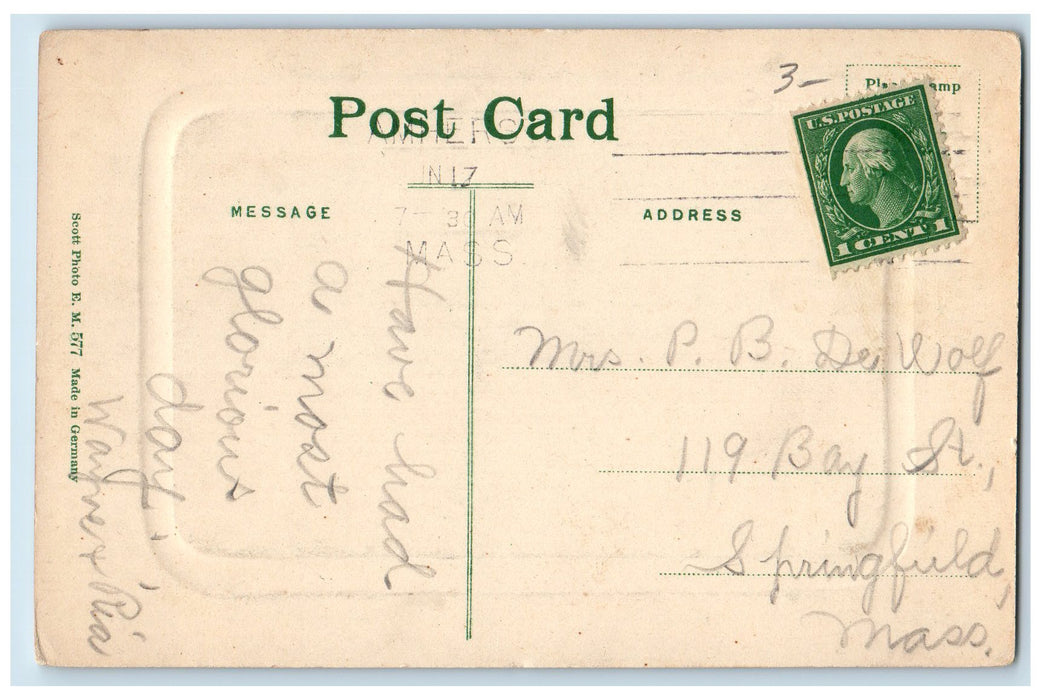 1917 Chapel And Pond MAC Scene Amherst Massachusetts MA Posted Vintage Postcard