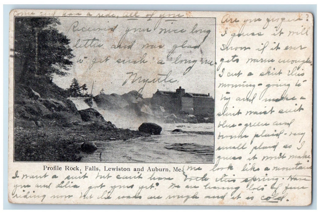 1907 Profile Rock Falls Waterfalls Building Grove Lewiston Maine ME Postcard