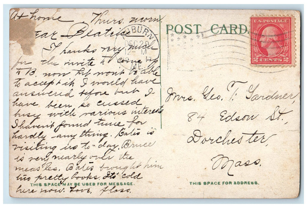 1917 West Pitch Auburn Shore Building Smokestacks Grove Lewiston ME Postcard